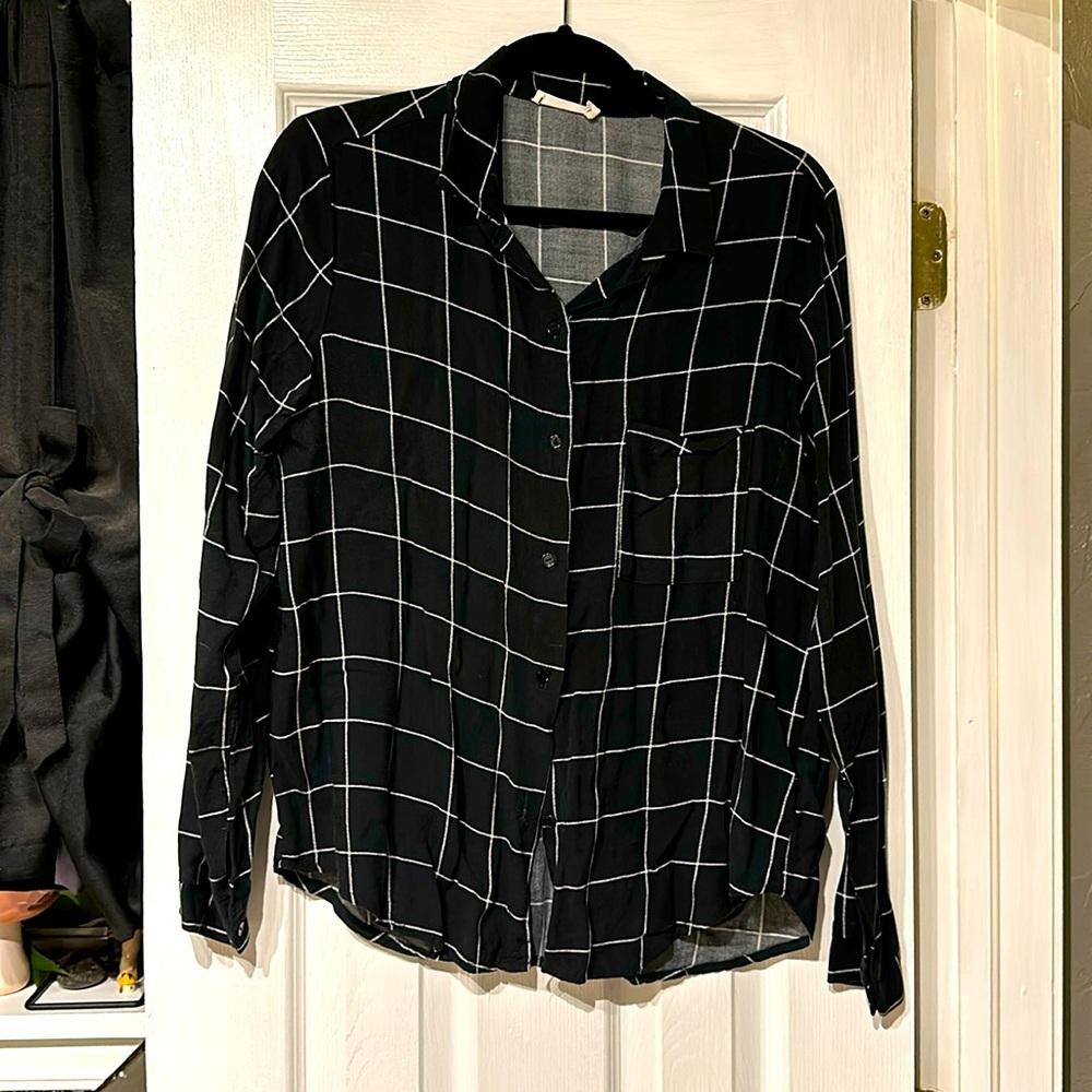 SOLD LUSH Black & White Plaid Button Up Shirt